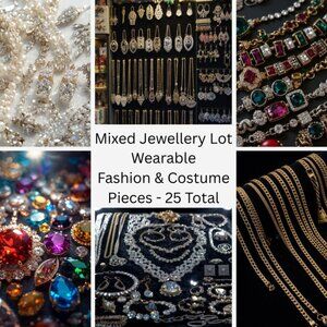 25 Pieces of FASHION / COSTUME JEWELLERY Gold/Silver Tones - Beaded - Stones ++